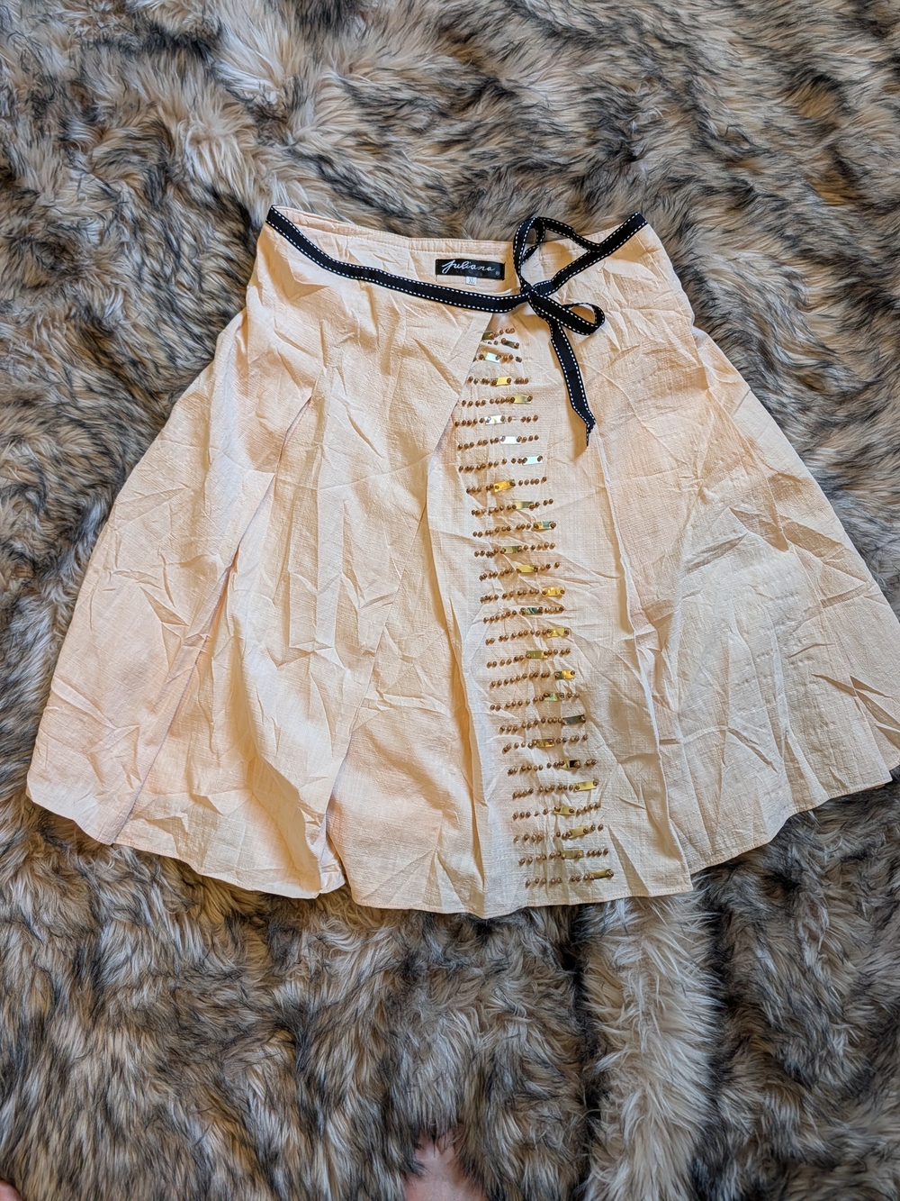 Juliana Creamy Peach Colored A-Line Skirt with Metal And Beaded Accents